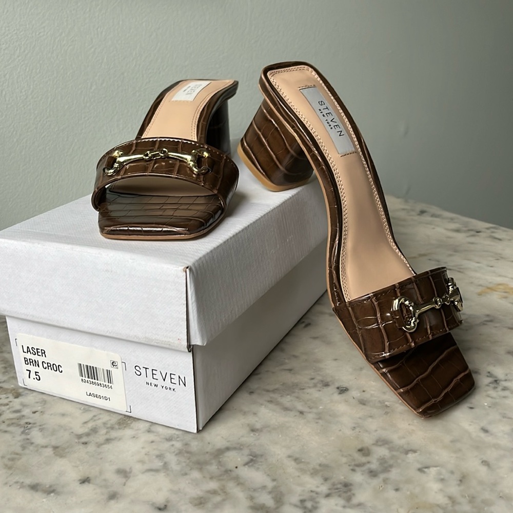 Steven by Steve Madden Laser Brown Crocodile Block Heel